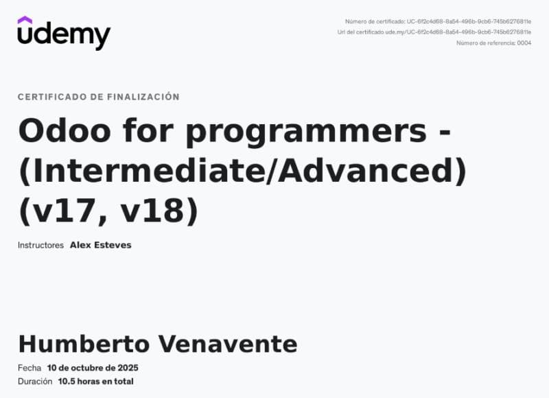 Odoo for programmers - Udemy